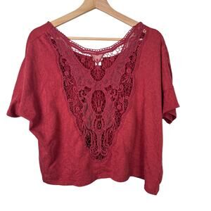 Mossimo Womans XL Red Lacy Sheer Back Crop‎ Top Short Sleeve Fairy Boho Y2K